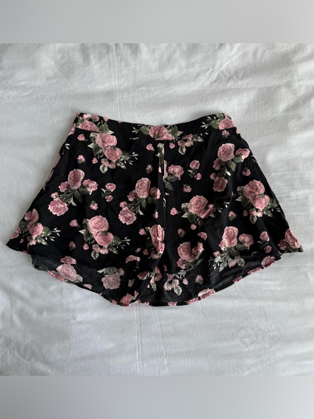 Stella Tweed Black Shorts with Pink Rose Print